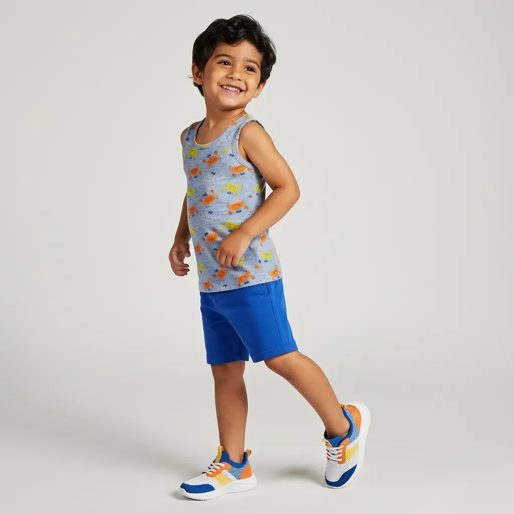 Kids summer cotton pajama set sleeveless Crab design (2-Piece Set)