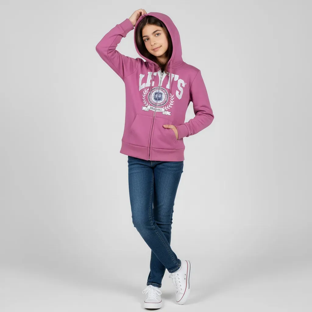 Original Brand Girls  Zip-Up Hoodie Comfortable Pink Sweatshirt