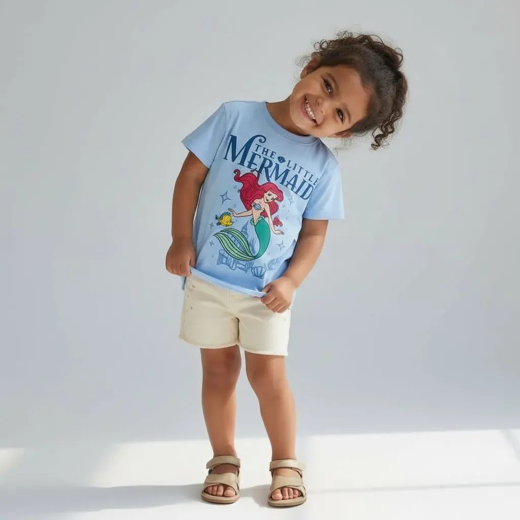 Girls summer cotton T-Shirt – Little Mermaid  – Sky Blue