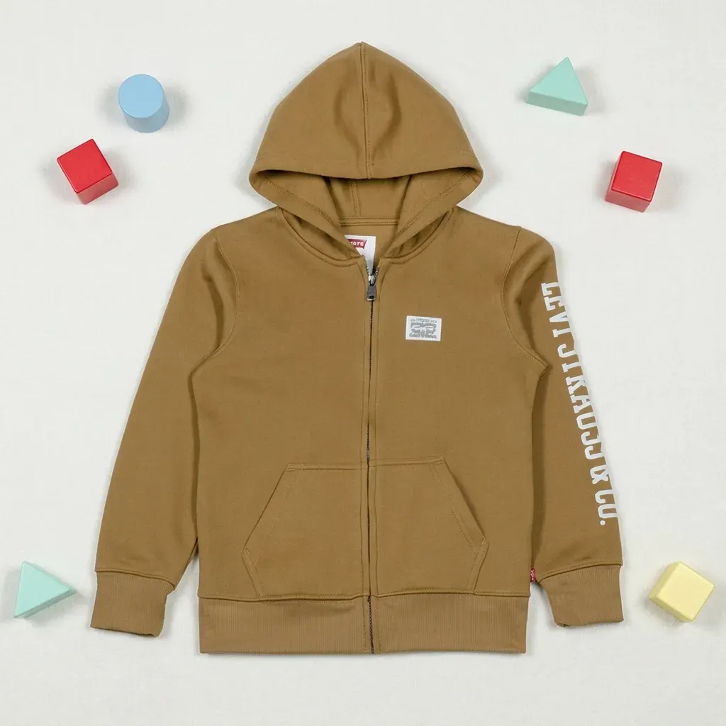 Boys Zip Up Hoodie Camel Brown Casual Sweatshirt
