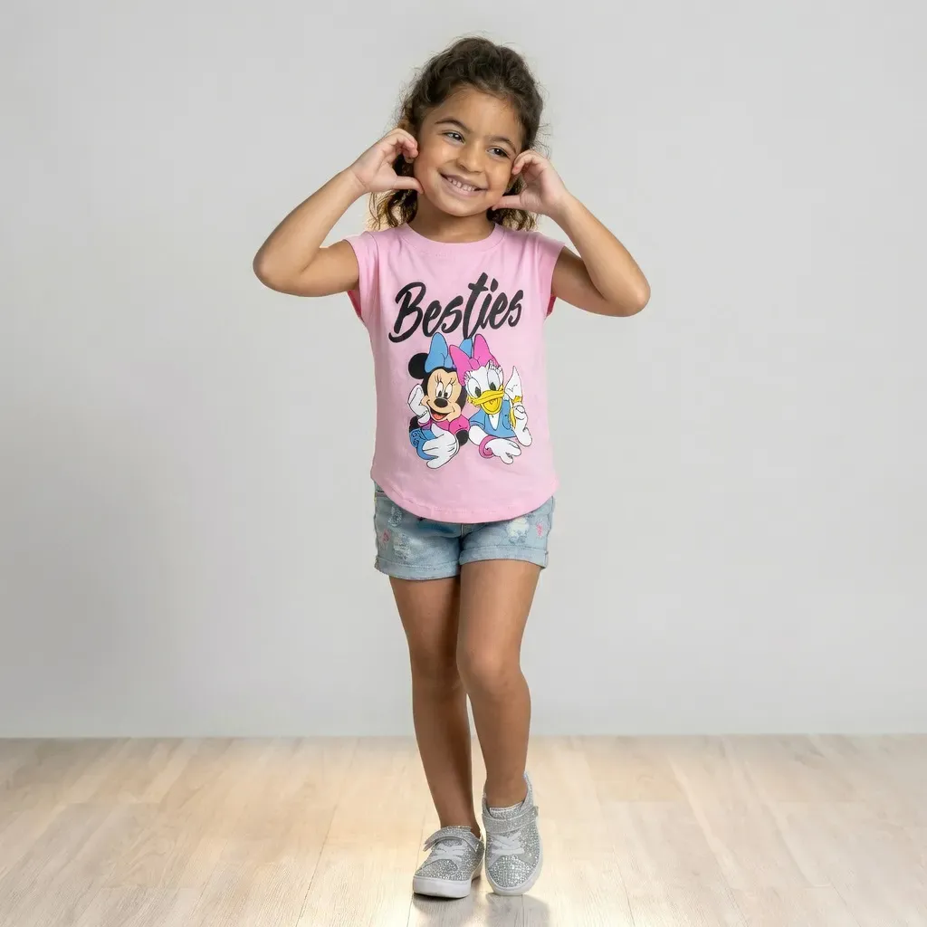 Girl Disney short sleeve cotton T-Shirt oval cut Pink (Rose)